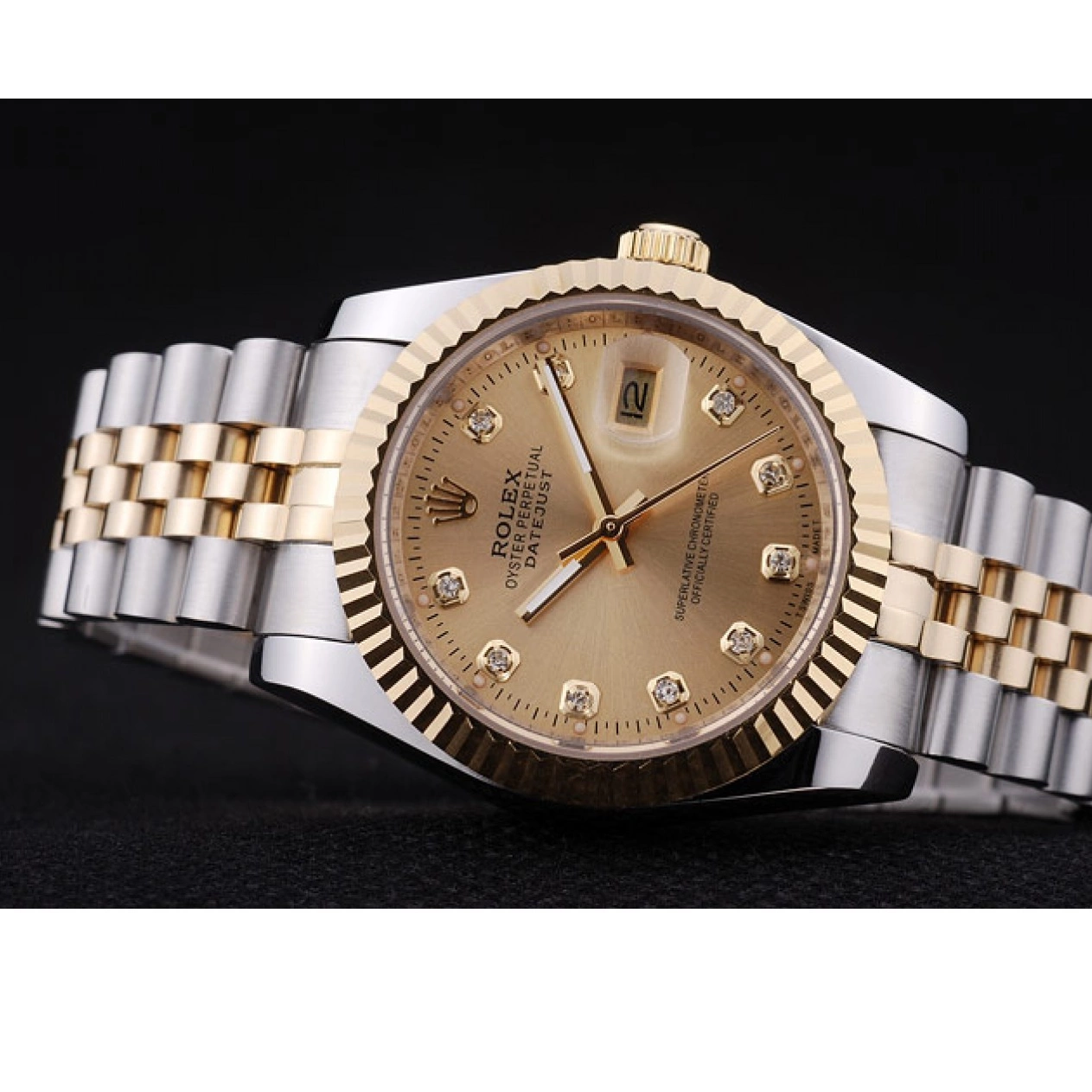 Aaa fake watches Bezel Dial Rolex Ribbed 7452 Datejust Diamonds Gold 0725